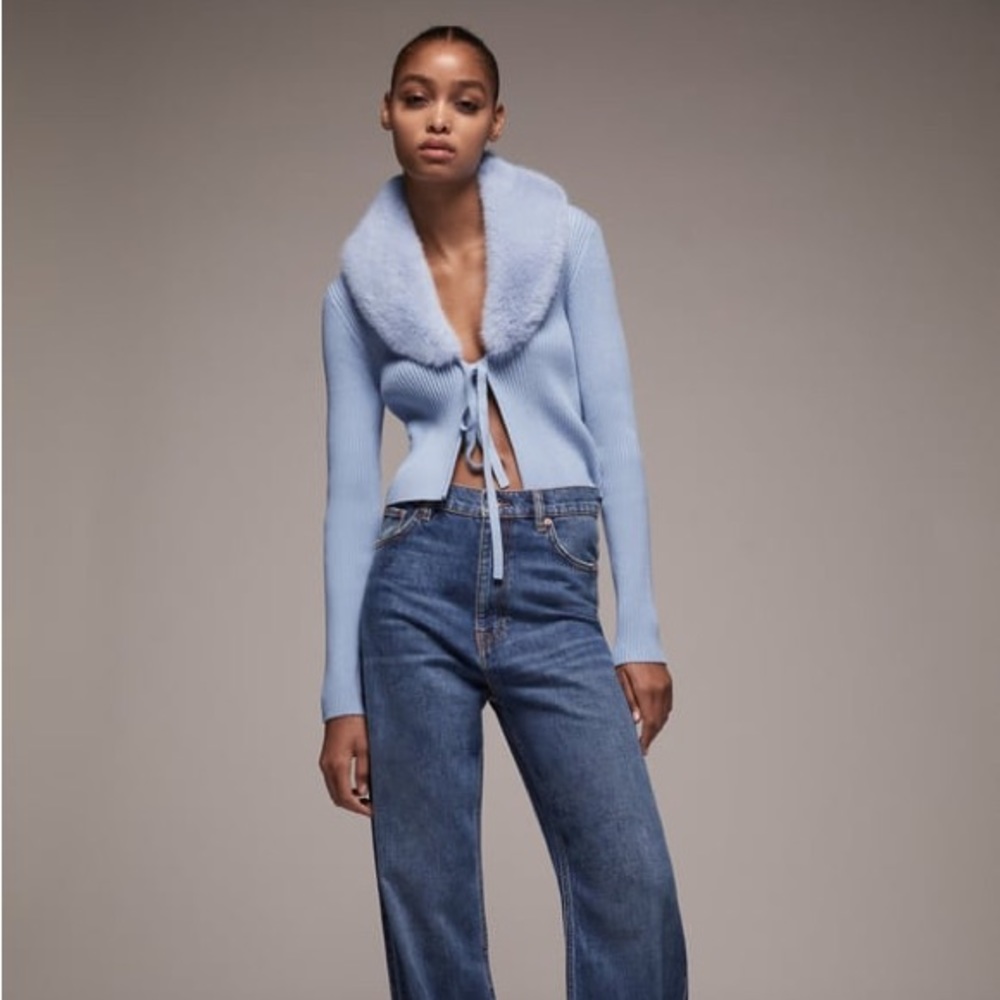 Blue Fur Collar Sweater